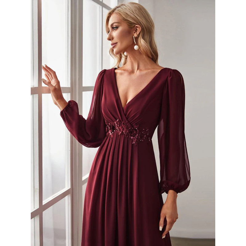 Elegant Chiffon V-Neckline Long Sleeve