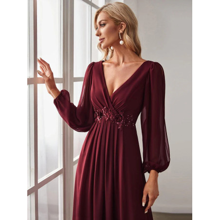 Elegant Chiffon V-Neckline Long Sleeve